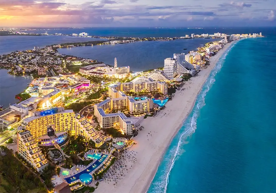 Night view of Cancun hotels