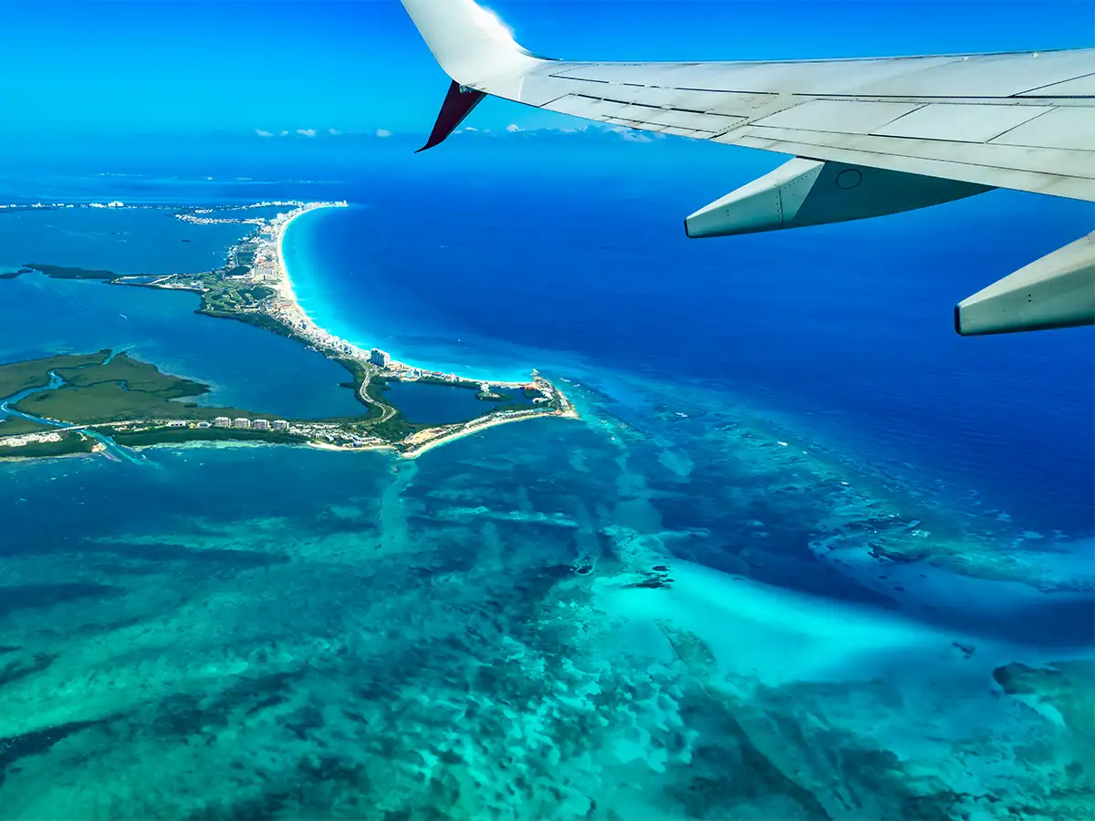 Aerial panoramic view of cancun taken from a plane